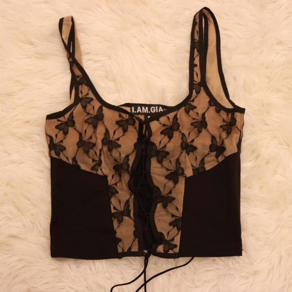I AM GIA butterfly mesh corset top